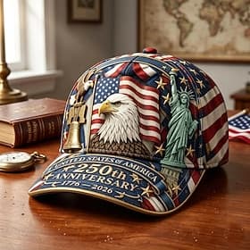 U.S. 250th Anniversary Patriotic Eagle Baseball Cap, 1776-2026 America Independence Day Adjustable Dad Hat with American Flag Statue of Liberty Design for Men