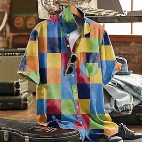 Homme Géométrique Bloc de Couleur Patchwork Chemise Chemise d'été Manche Courte Occasionnel Quotidien Extérieur Vacances à la Plage Été Printemps Col Rabattu I