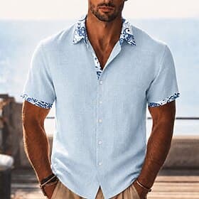 Men's Paisley Shirt Button Up Shirt Short Sleeve Ethnic Daily Beach Vacation Wear Summer Spring Turndown 3D Print Linen Like Shirt Blue Khaki Pink Green