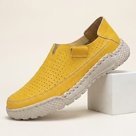 Men's Yellow Slip-On Loafers, Breathable Perforated Casual Walking Shoes, Lightweight Summer Shoes for Travel, Resort, Daily Wear