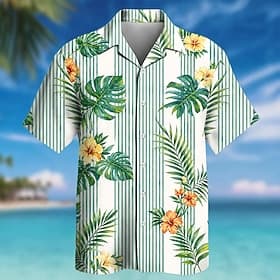 Voor heren Bloemig Kokospalm Tropische planten Hawaiiaans overhemd Tropische shirts Aloha-shirt Korte mouw Hawaii Dagelijks Strandvakantie Zomer Lente Strijkij