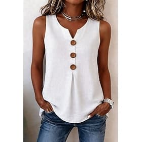 Women's Blouse Solid Color Vintage Stylish Basic Sleeveless V Neck Long Tops Casual Daily Blue White Red Orange Green Summer Spring