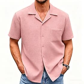Homens Camisa Social Camisa Waffle Camisa casual camisa de botão Camisa Jacquard Preto Branco Rosa Azul Marinha Roxo Manga Curta Tecido Colarinho de Camisa Cas