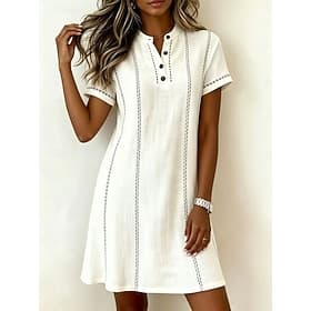 Women's Knee Length Dress Shift Dress Casual Dress Elegant Vacation Casual Regular Fit Graphic Stripe Short Sleeve High Neck Blue White Pink Beige Summer Sprin