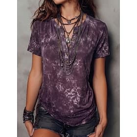 Women's T Shirt Cotton Shirt Tee Top Ruched Acid Wash Vintage Washed Plain Vintage Fashion Stylish Short Sleeve V Neck Henley Long Tops Casual Daily Going out