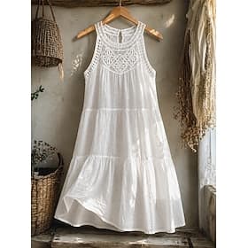 Women's Mini Dress Boho Dress Lace Dress White Dress Elegant Vintage Daily Beach Vacation Regular Fit Plain Sleeveless Halter Neck White Summer Spring