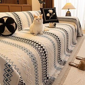 Universal All-Season Sofa Cover - Non-Slip Cat Scratch Resistant Couch Throw - Durable Full Coverage Furniture Protector Multi-Size Sofa Blanket