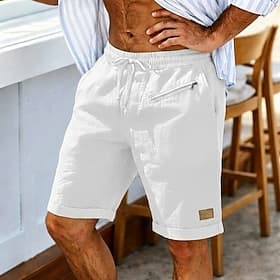 Men's Shorts Linen Shorts Summer Shorts Beach Shorts Drawstring Elastic Waist Zipper Pocket Plain Solid Comfort Soft Short Daily Beach Fashion Chic Modern Blu