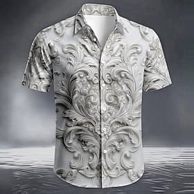 Herre Blomster Barokk Skjorte Sommerskjorte Skjorte med knapper Kortermet Vintage retro Daglig utendørs Feriereise Sommer Vår Aftæpning 3D-utskrift krage skjor