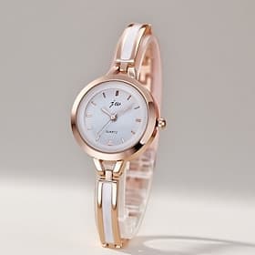 Women's Rose Gold Bracelet Watch, Elegant White Enamel Inlay Bangle Watch for Ladies, Minimalist Round Dial Analog Quartz Wristwatch, Stylish Jewelry Gift for