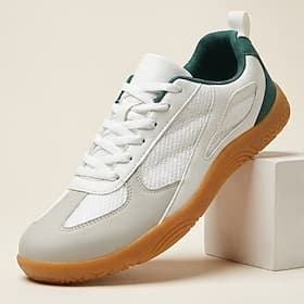 Men's White Lace-Up Sneakers, Gum Sole Casual Walking Shoes, Minimalist Sport Shoes for Travel, Streetwear, Daily Wear