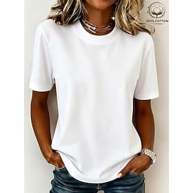 Women's 100% Cotton T-Shirts - Quality Heavy Short Sleeve Crew Neck Tee
