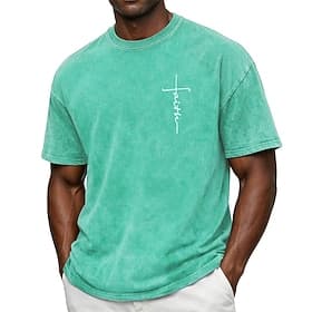 Men's Cross Faith 100 Cotton Acid Wash Heavyweight T-shirt Short Sleeve T shirt DTG Crew Neck Shirt Fashion Daily Holiday Blue Black Red Spring Summer Clothin