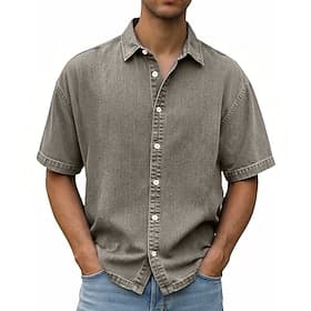 Men's Shirt Casual Shirt Button Up Shirt Garment Dyed Acid Wash Shirt Black Light Green Pink Navy Blue Purple Short Sleeve Plain Shirt Collar Casual Daily Clot