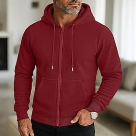 Herren Kapuzensweatshirt Vollreißverschluss-Kapuzensweatshirt Weinrot Schwarz Marineblau Hellgrau Dunkelgray Mit Kapuze Einfach Reißverschluss Lässig Täglich S