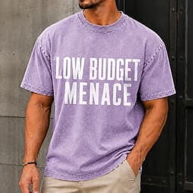 Men's Low Budget Menace Acid Wash Shirt Heavyweight T-shirt Short Sleeve T shirt DTG Crew Neck Shirt Fashion Daily Holiday Blue Black Red Spring Summer Clothi