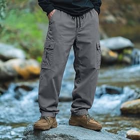 Men's Cargo Pants Cargo Trousers Casual Pants Drawstring Elastic Waist Multi Pocket Plain Comfort Soft Full Length Daily Outdoor Holiday Fashion Streetwear Kha