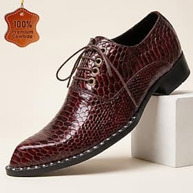 Burgunderrote Derby-Schnürschuhe für Herren mit Krokodilprägung, elegante Herrenschuhe zum Schnüren für Hochzeiten, Bankette, Geschäftsveranstaltungen und form