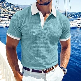 Voor heren Golfshirt Golf Polo's Shirts Casual Werk Revers Korte mouw Basic Modern Effen Kleurenblok Knop Zomer Normale pasvorm blauw Zwart Hemelsblauw Donker