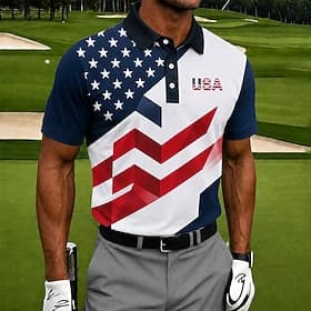 4 juli 2026 250e Voor heren Amerikaanse Amerikaanse vlag Golf Sport Poloshirts Korte mouw Poloshirt Overhemden met kraag Casual Sportkleding 3D-afdrukken Knop