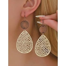 Wooden Drop Earrings with Metal Accent – Bohemian Teardrop Earrings for Women, Casual or Beach Wear, Ideal for Summer Outfits