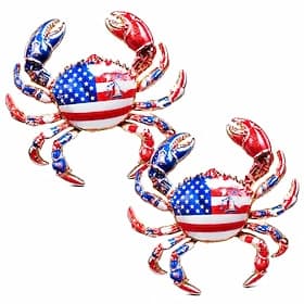 2 Pcs U.S. 250th Anniversary Brooch, Patriotic American Flag Crab Enamel Pin, USA 1776-2026 Independence Day Commemorative Lapel Pin, Rhinestone Collectible Ba