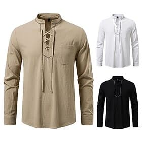Médiéval Renaissance Chemise Manches longues Viking Texture aspect lin Déguisement Homme Halloween Carnaval Performance LARP Foire de la Renaissance Adulte Che