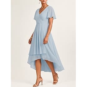 Damen Midikleid Chiffonkleid Freizeitkleid Schwingkleid Elegant Mode Modern Outdoor Urlaub Ausgehen Normale Passform Einfach Kurzarm V Ausschnitt Blau Hellrosa