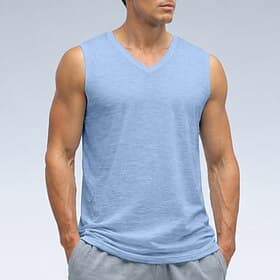 Voor heren Linnen tanktop Mouwloos shirt Mouwloos V-hals Zomer Effen Modieus Basic Bohémien Slank Zacht Casual Strand Vakantie Zwart Wit Blauw Top T-shirt voor