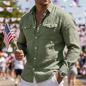Men's Shirt Summer Shirt Button Down Shirt Beach Shirt Cotton Linen Shirt Plain Casual Outdoor Black White Navy Blue Khaki Long Sleeve Turndown Summer Spring C