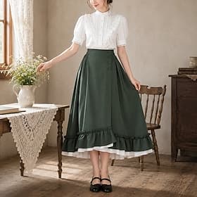 Set Rétro Vintage Renaissance Cottagecore Asymétrique Longueur cheville Jupe Blouse / Chemise Manches longues Dame Déguisement Femmes Fantaisie Carnaval Soirée
