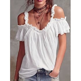 Femmes Chemise Chemisier Chemisier à volants Couleur Unie Élégant Mode Sans manches Col à volants Hauts Longs Occasionnel Rouge bordeaux Photos prises sur le v