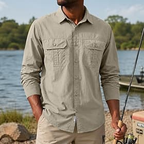 Hommes Chemise Chemise Décontractée Chemise Boutonnée Chemise Cargo Noir Blanche bleu marine Vert Abricot manche longue Couleur Unie Uni Col de chemise Occasio