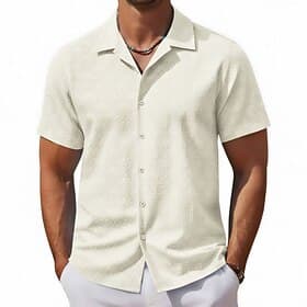 Homme Chemise Chemise Décontractée Chemise Boutonnée Chemise jacquard Beige Manche Courte Uni Col cubain Occasionnel Quotidien Boutons Vêtement Tenue Élégant M