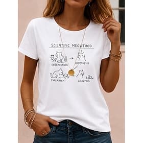 Halloween Women's T Shirt Print Graphic Cat Dog Vintage Stylish Classic Short Sleeve Crew Neck Round Neck Regular Tops Casual Daily Weekend Black White Apricot