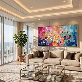 Peinture à l'huile abstraite faite main, bloc de couleurs, sur toile, grand format, décoration murale personnalisée, art moderne minimaliste original, style bo