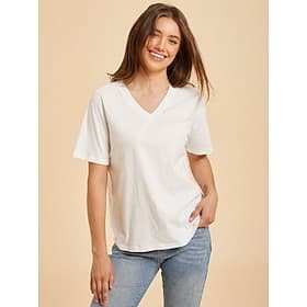 Femmes T-shirt Chemise en coton Couleur Unie Mode Élégant Basique Manche Courte Col en V Hauts Réguliers Occasionnel Quotidien Sortir Blanche Vert Claire Rose