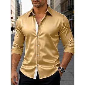Homme Chemise en satin Chemise habillée Chemise Décontractée Chemise Boutonnée Chemise de Bal Couleur Unie Mariage Formel Noir Rouge Bleu Roi Dorée manche long