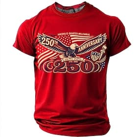 4 juillet 2026, 250e anniversaire Homme Aigle Drapeau américain T-shirt Manche Courte T-shirt Impression 3D Col ras du cou Chemise Patriotique Quotidien Festiv