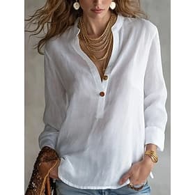 Femmes Chemise Chemisier Boutons Couleur Unie Élégant Occasionnel manche longue Col en V Hauts Réguliers Occasionnel Bleu Ciel Noir Blanche Jaune Rose Claire É