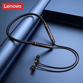 Lenovo Wireless Neckband Headphones, Bluetooth 5.0 Sport Earbuds with Mic, Noise Cancelling In-Ear Earphones, Sweatproof Magnetic Buds for Workout Gym Running,
