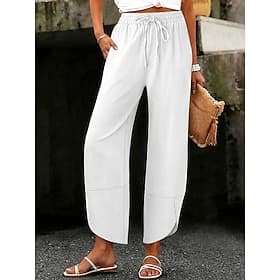 Femmes Pantalon décontracté Pantacourt Vacances Basique Occasionnel Longueur cheville Taille haute Uni Avec Poches Ceinture Élastique Confortable Confort Doux