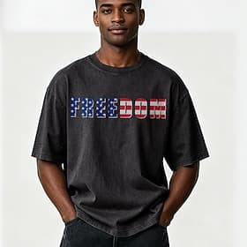 4th Of July Men's Freedom US 100 Cotton Acid Wash Heavyweight T-shirt Short Sleeve T shirt DTG Crew Neck Shirt Fashion Daily Holiday Spring Summer Clothing App