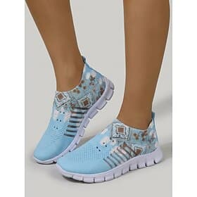 Chaussures de marche légères et faciles à enfiler pour femmes – baskets confortables et respirantes avec imprimé géométrique, tige en maille souple et concepti