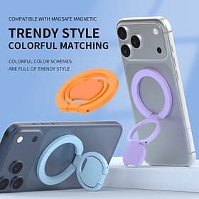 Support magnétique MagSafe pour téléphone, support pliable triple pour iPhone 17, 16, 15, 14, 13, 12 Pro Max et Plus, rotation à 360° et prise en main multi-an