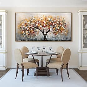 Peinture à l'huile abstraite faite main représentant un arbre de vie sur toile, grand format, art mural original et coloré, décoration minimaliste, peinture pe