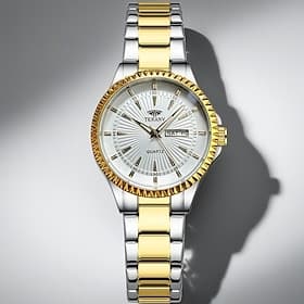 Montre à quartz pour homme, bracelet bicolore or et argent en acier inoxydable, guichet jour et date, style business casual, cadran soleillé Montre-bracelet él