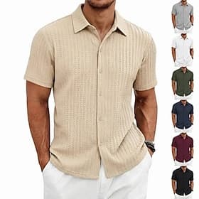 Homme Chemise Chemise Décontractée Chemise Boutonnée Chemise jacquard Blanche Noir Vin bleu marine Kaki Manche Courte Uni Col de chemise Occasionnel Quotidien