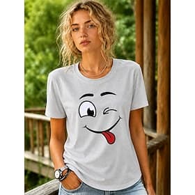 Femmes T-shirt Imprimé Graphique Mode Élégant Classique Manche Courte Col ras du cou Col rond Hauts Longs Occasionnel Quotidien Sports Blanche Été Printemps