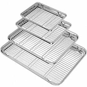 Plaque de cuisson en acier inoxydable avec grille, plateau de rôtissage robuste pour four et gril gril, moules à pâtisserie compatibles lave-vaisselle pour bis